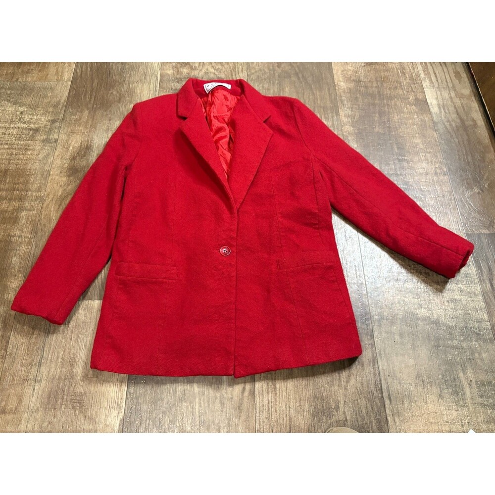 Dumas Blzer Jacket Womens M 36" Chest 100% Wool Red One Button Pockets VTG